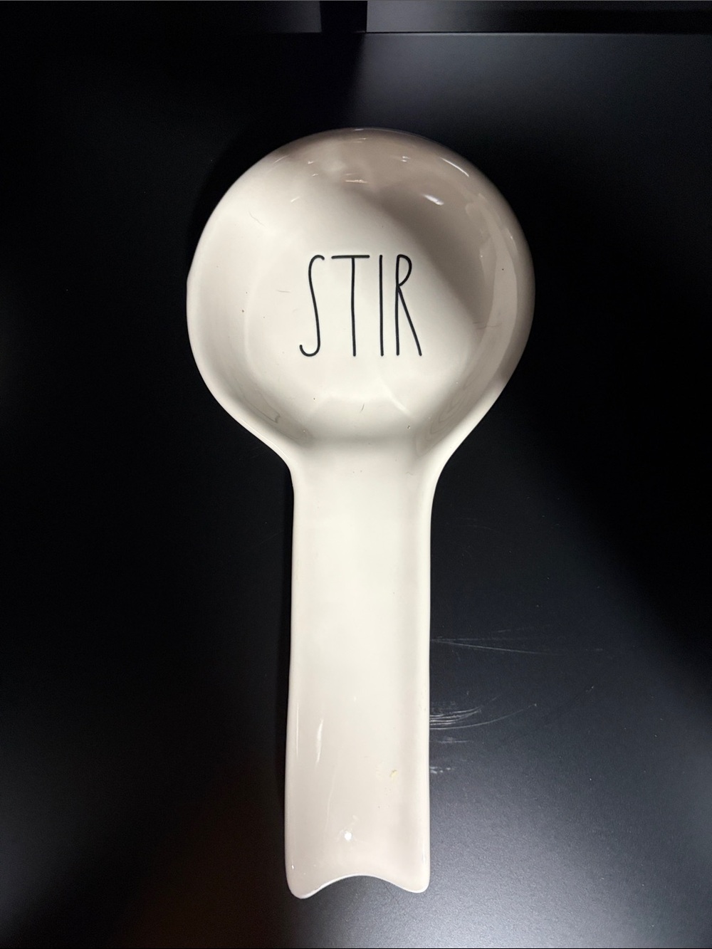 Rae Dunn STIR Ceramic Spoon Rest - White with Black Lettering